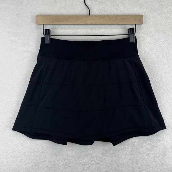 Lululemon Skirt Skort Womens 2 Black Pace Setter Run Pleated Back Zip Pocket - Picture 1 of 8